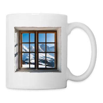 Blick aus dem Fenster Winterlandschaft Berge - Tasse - Weiß - Rechts