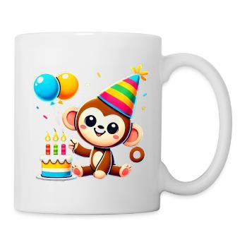 Monkey Kid Celebrating Birthday - Tasse - Weiß - Rechts