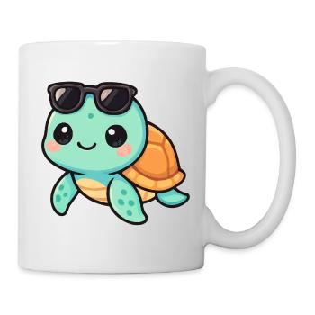 Cute turtle cartoon with sunglasses - Mug - white - Right