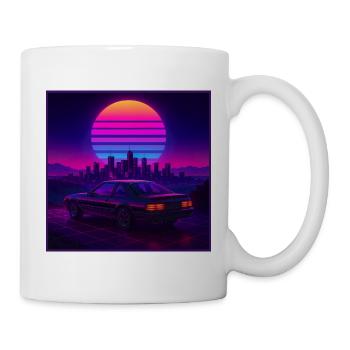 Neon Outrun Sunset Auto – Retro Synthwave - Tasse - Weiß - Rechts