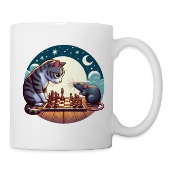 Nächtliches Schachduell zwischen Katze und Maus - Tasse - Weiß - Rechts