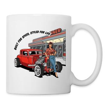 Vintage Hot Rod and Pin-up Girl Design - Mug - white - Right