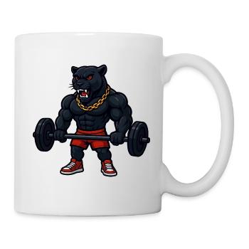 Strong panther with gold chain lifting weights - Mug - white - Right