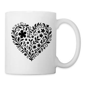 Ausdrucksstarkes Blumenmuster in Herzform  - Tasse - Weiß - Rechts