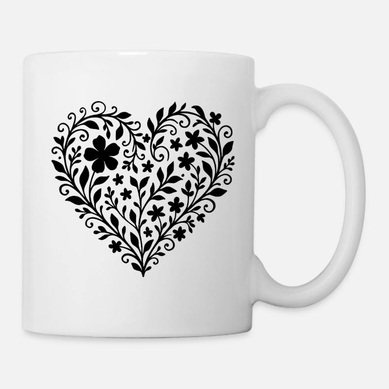 Ausdrucksstarkes Blumenmuster in Herzform - Tasse - Weiß
