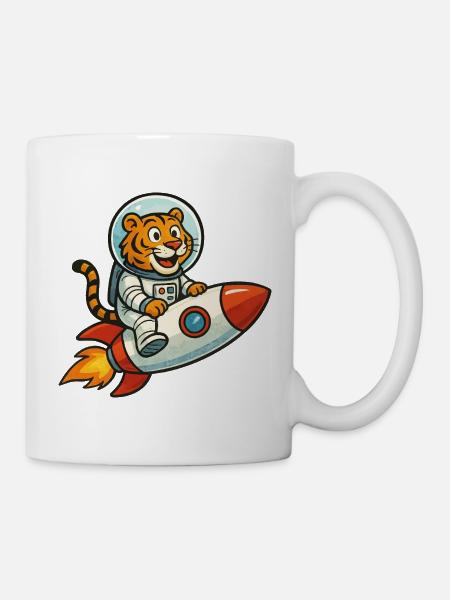 Abenteuer Tiger im Raumfahrt-Design - Tasse - Weiß