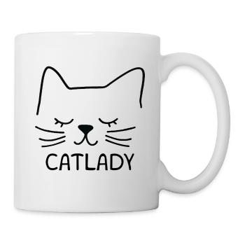 Katze Catlady Silhouette Umriss Lineart Kunst - Tasse - Weiß - Rechts