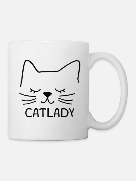 Katze Catlady Silhouette Umriss Lineart Kunst - Tasse - Weiß