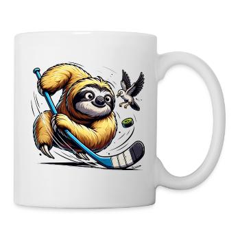Faultier Eishockey Spieler Mit Schlaeger Und Puck - Tasse - Weiß - Rechts