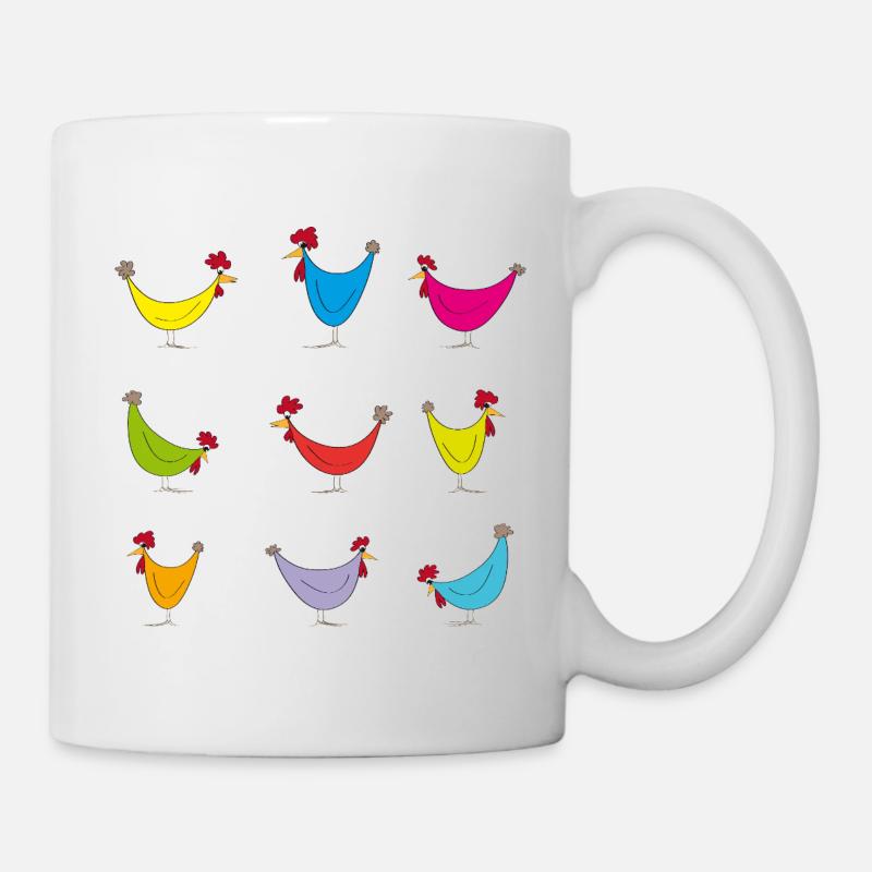 Colorful Chickens Cheerful Pattern - Mug - white