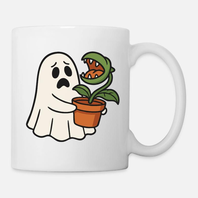 Cute ghost with carnivorous plant - Mug - white