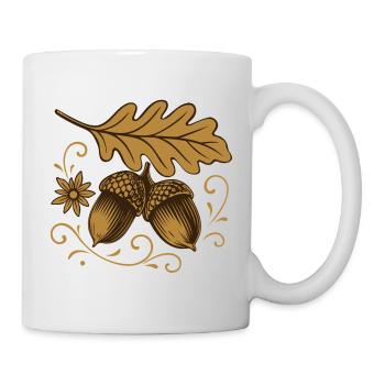 Eicheln mit Blatt – Herbst Design - Tasse - Weiß - Rechts