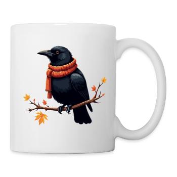 Herbstkrähe im Schal - Tasse - Weiß - Rechts