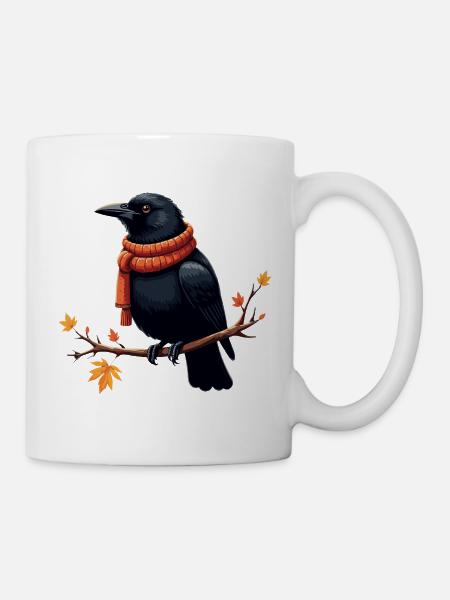 Herbstkrähe im Schal - Tasse - Weiß