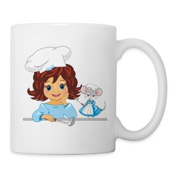 Une cuisinière souriante et une jolie souris chef - Mug blanc - blanc - Droite