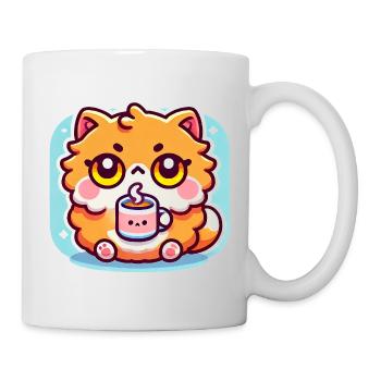 Süße Kaffeekatze, Kawaii - Tasse - Weiß - Rechts