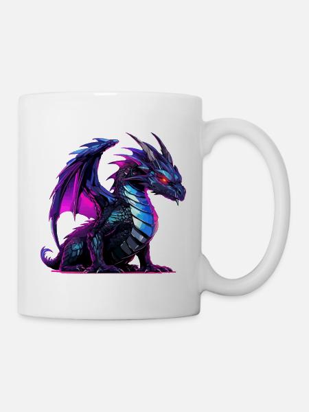 Neon-Drachen Illustration auf Schwarz - Tasse - Weiß