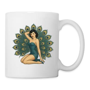 Elegantes Pfauen-Pinup - Tasse - Weiß - Rechts
