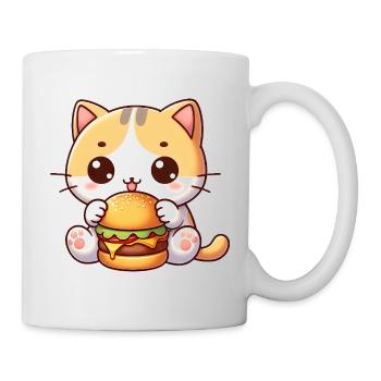 chat mignon dessin animé cheeseburger restauration rapide joie - Mug blanc - blanc - Droite