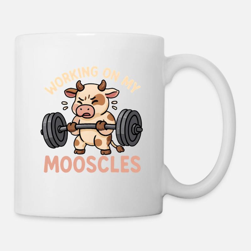 Kuh - Working on my Mooscles - Lustiges Gym-Design - Mug - white