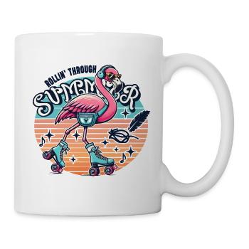Rollin through Summer - Flamingo with roller skates - Mug - white - Right