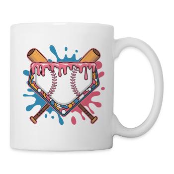 Baseball Homeplate Mit Schlaeger Und Buntem Splash - Tasse - Weiß - Rechts