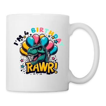 Geburtstag T rex Bunte Luftballons Rawr - Tasse - Weiß - Rechts
