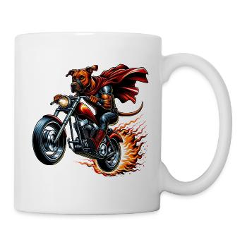 Superhelden Hund Mit Cape Auf Motorrad Mit Flammen - Tasse - Weiß - Rechts