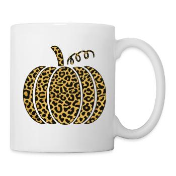 Kürbis Leopard T-Shirt | Herbst Halloween Geflecktes Hemd - Tasse - Weiß - Rechts