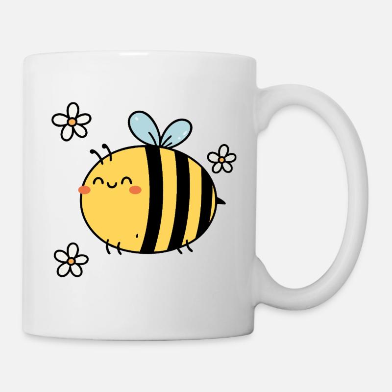 Summend vor Freude – Kawaii Bee & Blossoms - Tasse - Weiß
