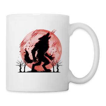Wolfsruf im roten Mondkreis Vollmond - Tasse - Weiß - Rechts