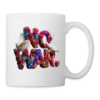 Blumen Schriftzug mit Tauben und Symbolkraft NOWAR - Tasse - Weiß - Rechts