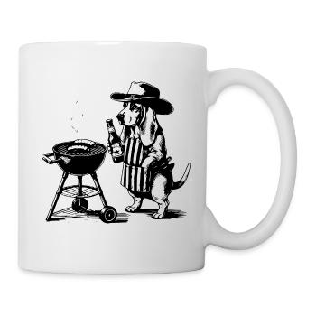 Funny Grill - Chien au design rétro avec chemise à bière - Mug blanc - blanc - Droite