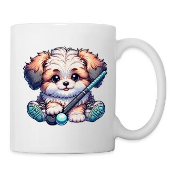 Cute dog with field hockey stick and ball - Mug - white - Right