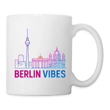 Berlin Vibes Neon Skyline Silhouette Stadt  - Tasse - Weiß - Rechts