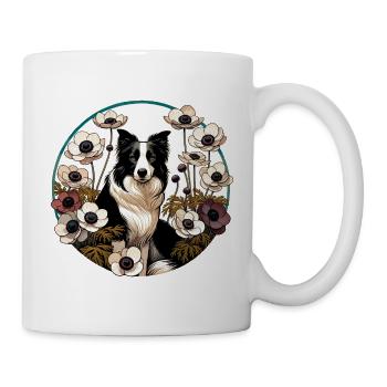 Border Collie im Blumenkreis - Tasse - Weiß - Rechts