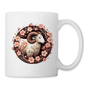 Bélier cramoisi au milieu des fleurs - Mug blanc - blanc - Droite