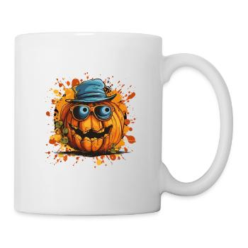 Lachender Kürbis mit Brille und blauem Hut - Tasse - Weiß - Rechts