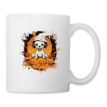Kleiner Halloween-Puppy mit Kürbissen - Tasse - Weiß - Rechts