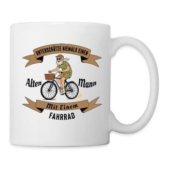Alten Mann mit Fahrrad , Vintage Design - Tasse - Weiß - Rechts