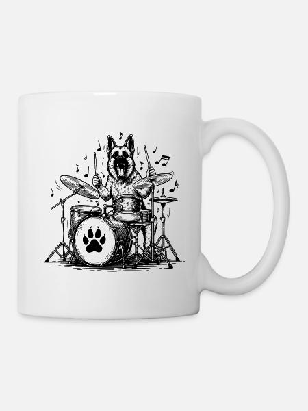 German Shepherd Drummer Art - Mug - white