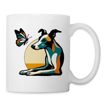 Chien coloré avec papillon - Mug blanc - blanc - Droite