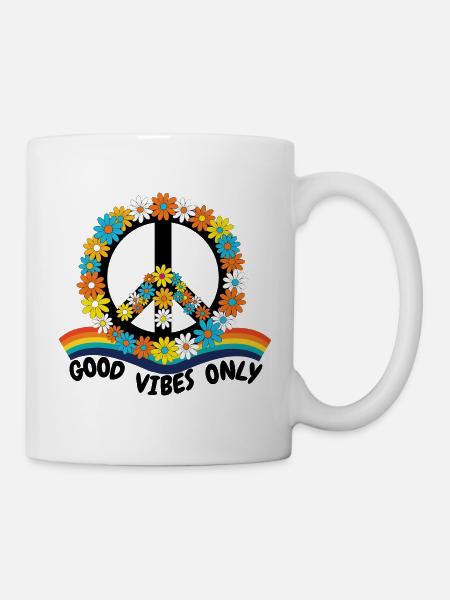 Flower Power Peace – Goood Vibes Only - Tasse - Weiß