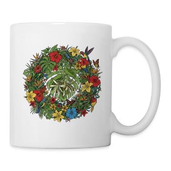 Tropischer Blütenkranz mit Vögeln - Tasse - Weiß - Rechts