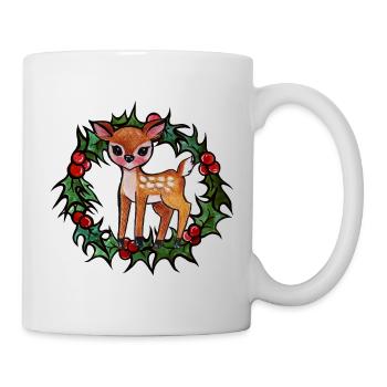Fawn in Holly Wreath - Mug - white - Right
