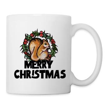 Eichhörnchen unter Stechpalmenkranz - Tasse - Weiß - Rechts