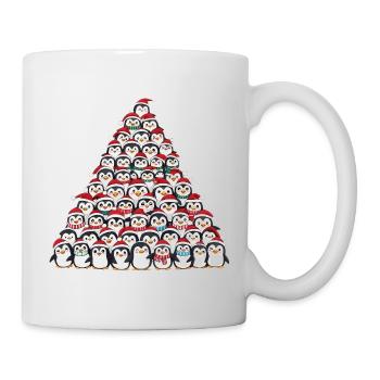 Pingouin de Noël fantaisiste avec arbre de Noël dessin animé - Mug blanc - blanc - Droite