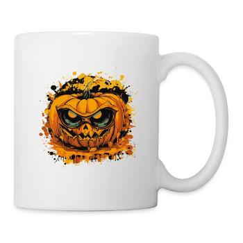 Grim Pumpkin Face in Color Splatter Style - Mug - white - Right