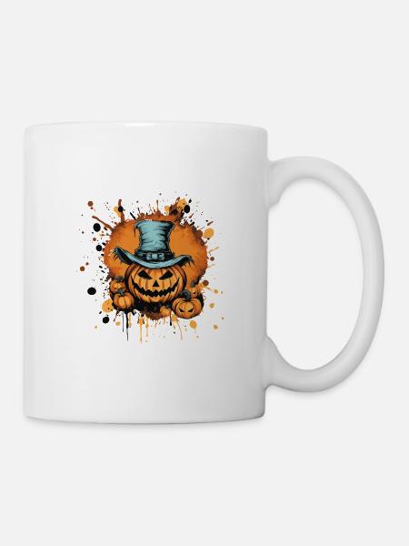 Kürbisgesicht im Zylinderhut - Tasse - Weiß
