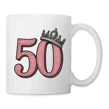 Pink 50 with Crown – Cute Birthday Design - Mug - white - Right